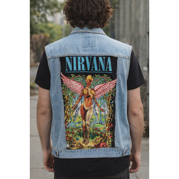 Forever 21 Other - Nirvana In Utero Denim‎ Vest Grunge Rock Band Patch Sleeveless Jean Jacket Men M